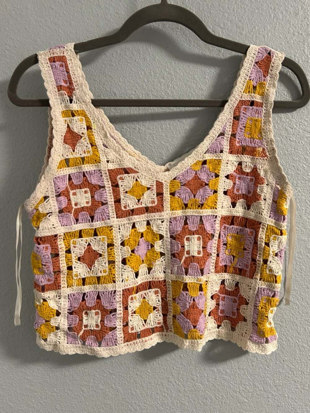 Rebellion Crochet Granny Square Patchwork Crop Tank Top
